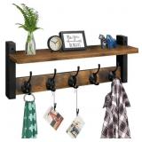 HOMODE WALL HOOKS WITH SHELF, WOOD COAT RACK WITH
