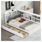 $493 WHITE WOOD FRAME TWIN SIZE PLATFORM BED WITH