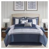 KINGWOOD 8-PIECE NAVY POLYESTER KING EMBROIDERED C