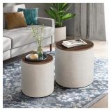 $137 ATLANTA BEIGE LINEN ROUND NESTING 2-PIECE STO