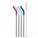 1 LOT (6) STAINLESS/SILICONE REUSABLE STRAWS - SET