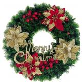 15 INCH CHRISTMAS WREATH WITH RED AND GOLD FLOWERS