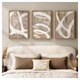 FRAMED NEUTRAL ABSTRACT WALL ART FOR BEDROOM, 3 PI