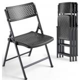 BLACK FOLDING CHAIRS 4-PACK, BREATHABLE PLASTIC FO