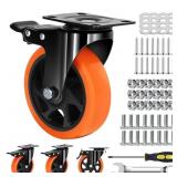 5 INCH ORANGE HEAVY DUTY LOCKING CASTER WHEELS SET