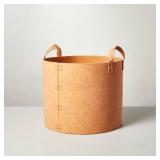 LARGE FAUX LEATHER STORAGE BIN CAMEL BROWN - HEART