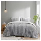 $149 KARA 3-PIECE GRAY COTTON FULL/QUEEN COMFORTER
