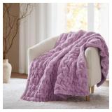 RUCHED FUR PURPLE POLYESTER THROW BLANKET