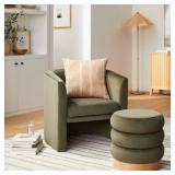 $350 VERNON UPHOLSTERED BARREL ACCENT CHAIR OLIVE