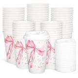 JARTHENAAMCS 50 PCS PINK BOW COFFEE PAPER CUPS A T
