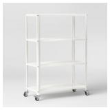 SMALL 44" 3 SHELF ROLLING METAL BOOKCASE CHALK WHI