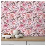 DECOTALK PINK FLORAL PEEL AND STICK WALLPAPER 17.5