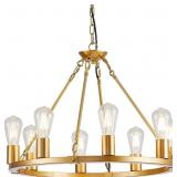 GOLD WAGON WHEEL CHANDELIER, 8 LIGHTS DINING ROOM