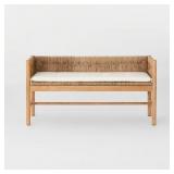$240 ELDEN WOOD BENCH WITH WOVEN BACK AND LOOSE CU