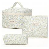 3 PIECE QUILTED MAKEUP BAG WITH CUTE DITSY FLORAL