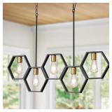 DINING ROOM CHANDELIER OVER TABLE, BLACK 5 LIGHTS