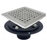 4 INCH SQUARE SHOWER DRAIN WITH FLANGE, REMOVEABLE
