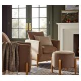 $450 ELROY ACCENT CHAIR WITH WOODEN LEGS BROWN VEL