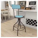 41 IN. TEAL METAL BAR STOOL WITH BACKREST