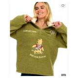 SZ XL OLIVE GREEN WINNIE THE POOH FLEECE PULLOVER