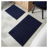MEMORY FOAM BLUE STRIPED MIDNIGHT 2-PIECE BATH RUG