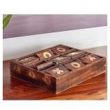 DARK BROWN MANGO WOOD TIC TAC TOE GAME SET WITH GO