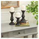 BLACK MANGO WOOD TURNED STYLE PILLAR CANDLE HOLDER