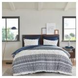 MILA 3-PIECE NAVY COTTON FULL/QUEEN DUVET COVER SE