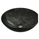 $110 GLASS ROUND VESSEL BATHROOM SINK IN ONYX GRAY