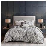 MARCELLA 6-PIECE GREY DAMASK COTTON FULL/QUEEN PRI