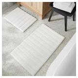 MEMORY FOAM WHITE STRIPED 2-PIECE BATH RUG SET