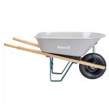 6 CU. FT. STEEL TUB WHEELBARROW WITH WOODEN HANDLE