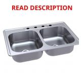 DROP-IN STAINLESS STEEL 33 IN. 4-HOLE DOUBLE BOWL