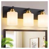 VANITY LIGHTS FOR BATHROOM, 3-LIGHT BLACK AND GOLD