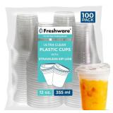 FRESHWARE CLEAR PLASTIC CUPS WITH STRAWLESS SIP LI