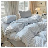NAYOROOM GINGHAM DUVET COVER SET FULL BLUE WHITE P