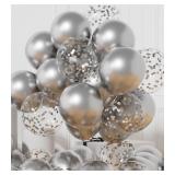 AULE 42PCS METALLIC 12 INCH SILVER CONFETTI BALLOO