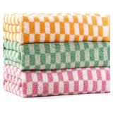 CHECKERED BATH TOWELS SET OF 3, 100% COTTON BATH T