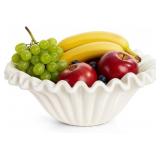 LARGE DECORATIVE BOWL, 10 INCH WHITE CERAMIC FRUIT