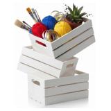 HAMPTON ART WHITE WOOD CRATE SET 3PC, 9.33X6.5X4.2