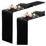 KKJIAF 2 PACK BLACK SILKY SATIN TABLE RUNNER 12" X