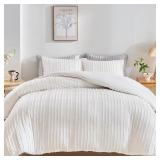 WARMDERN WHITE BOHO DUVET COVER KING, STRIPED TEXT