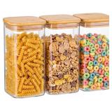 3-PACK 1.6QT SQUARE GLASS STORAGE JARS WITH BAMBOO