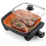 OSTBA 12 X 12 ELECTRIC SKILLET WITH GLASS LID, 5.2