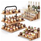 3 PACK WOODEN CUPCAKE STAND 3 TIER LARGE DESSERT T