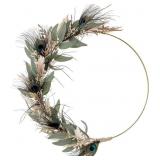 BOHO WREATH FOR FRONT DOOR - 12 INCH PEACOCK FEATH
