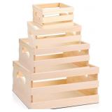 GRETJOB WOODEN CRATES WITH HANDLES, 4 SET RUSTIC W