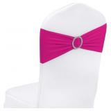 PEOMEISE 25PCS FUCHSIA SPANDEX CHAIR SASHES WITH B