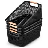 TIONCY 4 PCS PLASTIC MESH BASKETS WITH WOOD HANDLE
