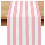 PINK AND WHITE VERTICAL STRIPED TABLE RUNNER LIGHT